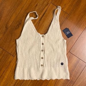 🆕Abercombie & Fitch Ivory Cotton, Rib, Button-up Tank Top